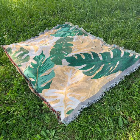 Picknickdecke/Campingdecke 180 x 130 cm – Muster: Tropische Blätter