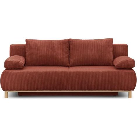 Banquette convertible 3 places MIKA - Velours côtelé Terracotta - Coffre de rangement - L 192 x H 84 x P 93 cm (1/5)