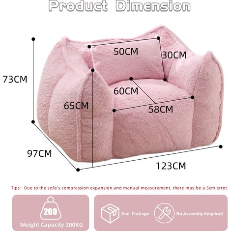 Pouf géant moelleux avec coussin, assise au sol en simili fourrure, rose, pour salon, chambre, appartement, confortable pour enfants et adultes, coussin rembourré inclus. (1/5)
