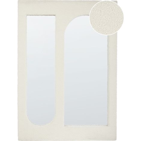 Espejo de pared moderno colgante decorativo 70 x 100 cm marco de MDF forma rectangular tejido bouclé blanco crema Marcigny