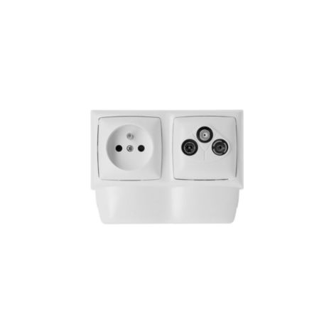 Legrand – Prise de courant 2P+T 11976 – prise TV-FM-SAT saillie – cadre double – plastique sans halogène – IP20 – pour moulure Keva (1/2)