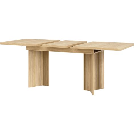 Tavolo da pranzo allungabile 120-160 cm in MDF e metallo con gambe a V scanalate (1/5)