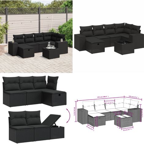 Salon de jardin 7 pcs avec coussins noir résine tressée - Ensemble Salon De Jardin - Mobilier De Jardin - Canapé Jardin - Chaise Lounge - Set Salon Exterieur - Home & Living (1/5)