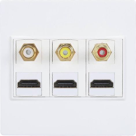Panneau de prises murales de 86 mm, interface multimédia haute définition à 3 ports, panneau de prises murales RCA à 3 ports, cache-prises murales multimédia haute définition 4K 1080P 60 Hz. (1/5)