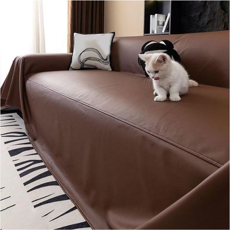 Housse de canapé en cuir synthétique imperméable pour sectionnel, protection chiens/chats, dark coffee, 180x150 cm (1/5)
