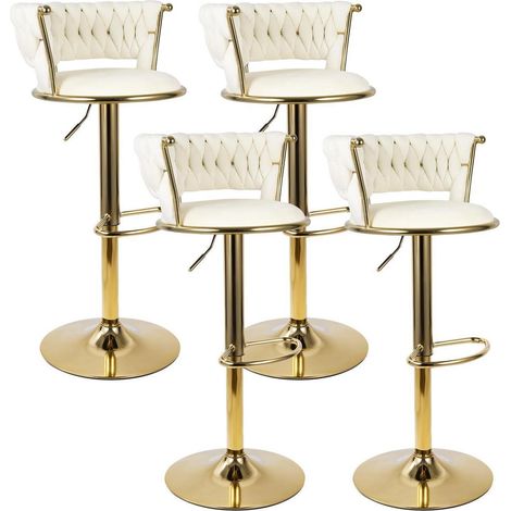 Barhocker 4er Set, höhenverstellbar, drehbar, mit Rückenlehne, Gold/Beige (1/5)