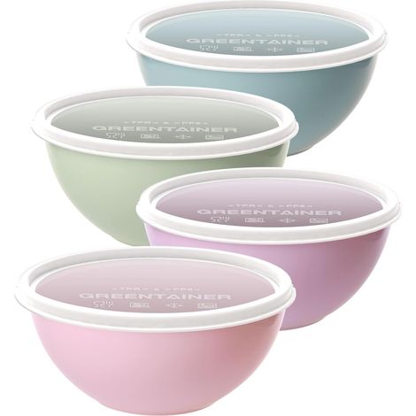 Ensemble de saladiers avec couvercles, 4 grands saladiers de cuisine en plastique, saladiers emboîtables et empilables, saladiers de service idéaux pour la cuisson, la préparation des (1/5)