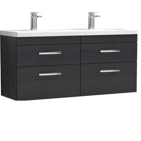 Millwich Contemporary 4 Drawer Wall Hung Vanity Unit with Basin, Charcoal Black, 1200mm (1/4)