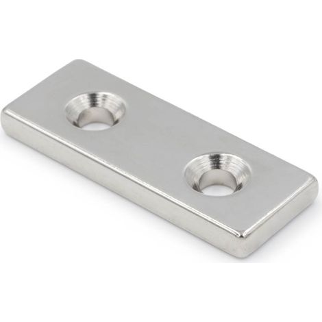 Neodym-Plattenmagnet mit Schraubenlöchern, 40 x 15 x 4 mm, rechteckig, Hunter