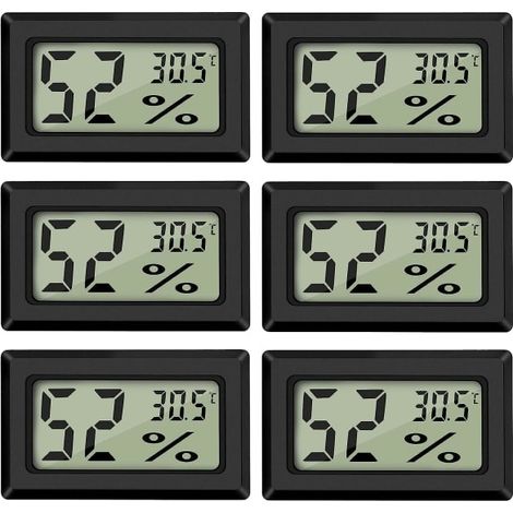 Thermomètre et hygromètre numériques Mini thermomètre numérique, hygromètre et mesureur d'humidité Noir (lot de 6 - Carré) (1/5)