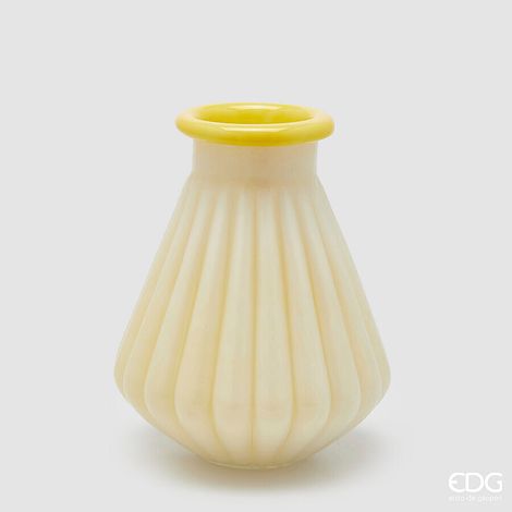 EDG Enzo De Gasperi Vaso Righe con Bordo H 28 Cm D 23 Cm Waterproof Vetro Giallo