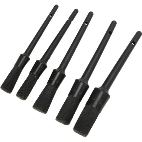 Kit de 5 brosses de detailing auto pour nettoyage intérieur extérieur, moteur, échappement, sièges en cuir - Noir. (1/5)