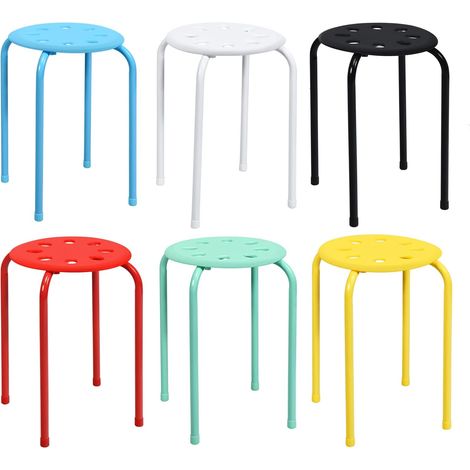 COSTWAY Juego de 6 Taburetes Redondos Apilables de Metal, Asiento Redondo con Marco de Metal en Forma de X, Asiento Perforado, Taburetes Apilables para Niños y Adultos, Hogar, Oficina (Multicolor) (1/5)