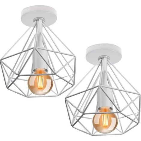 U-Do 2PCS Plafonnier design Moderne Cage en Métal Blanc E27 20CM (1/4)