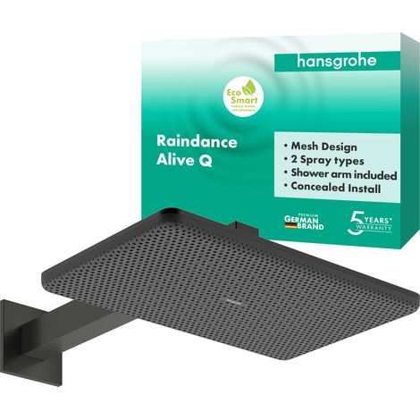 Hansgrohe Raindance Alive Q - Rociador de ducha, 21x34 cm, 2 chorros, EcoSmart, cromo negro cepillado 24551340 (1/3)