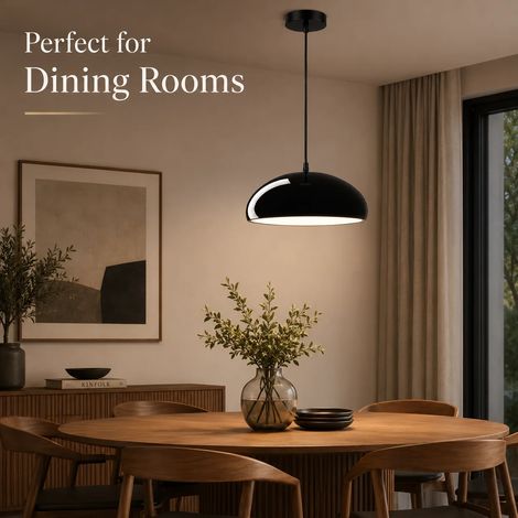JOYINLED Schwarze Metall-Pendelleuchte im Kuppel-Design – Hängelampe im Mid-Century-Modern-Stil – 3-flammige Pendelleuchte für Kücheninsel oder Esszimmer – E26/E27-Fassungen - Ohne Leuchtmittel (1/5)