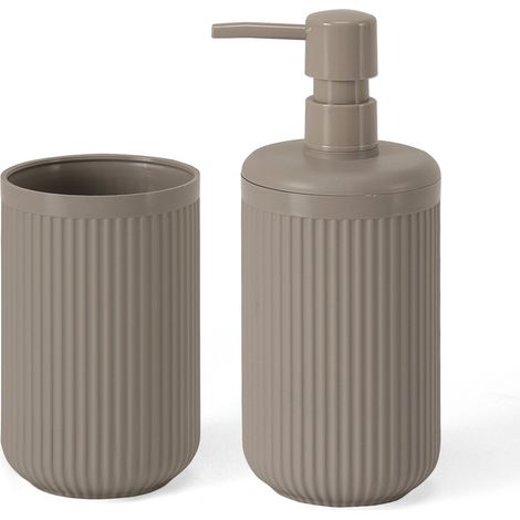 Set accessori bagno 2 pz con dispenser e portaspazzolino tortora cannettato Arizona (1/5)