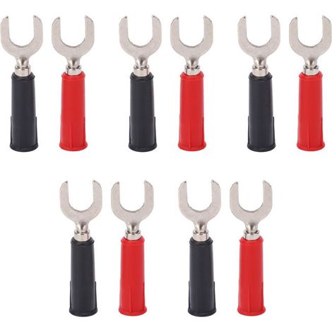 10 connettori per cavi in ottone PVC a forma di forcella/pala, connettori a banana a Y da 8 mm/0,3 pollici, connettori a banana a U da 4 mm/0,2 pollici, 30 Vac-60 Vdc (1/4)