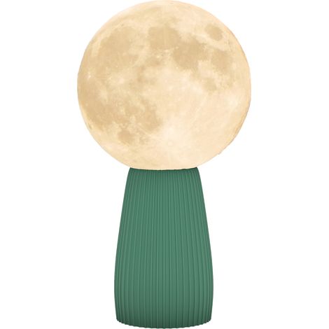 Lampe de table lune 3D, 3 couleurs/10 luminosités, ABS, Ø15x28cm, blanc+vert foncé, lecture (1/5)