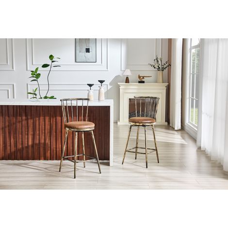 Barhocker aus Metall in Braun mit Windsor-Rückenlehne und gepolstertem Sitz (1/5)