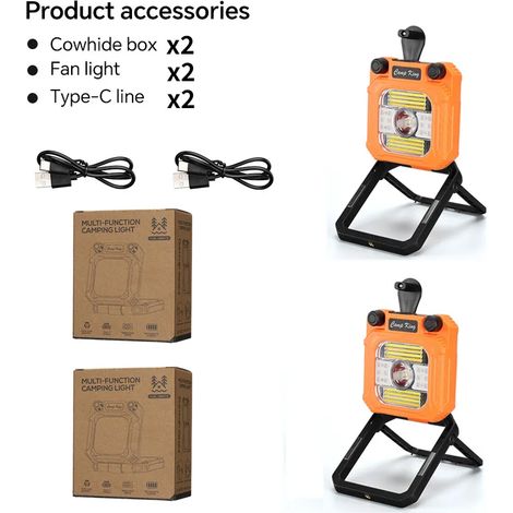 (2 unités) Lampe de camping LED multifonctionnelle d'extérieur à intensité variable avec support extensible et lampe de secours (1/5)