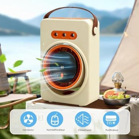 Ventilateur brumisateur silencieux, mini climatiseur portable, ventilateur de bureau USB avec 5 vitesses et minuterie, ventilateur rechargeable pour la maison, la voiture et le camping (1/4)