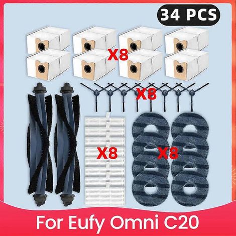 Ersatzteile für den Eufy Omni C20 Saugroboter: Hauptbürste, HEPA-Filter, Reinigungstuch, Staubbeutel und Zubehör