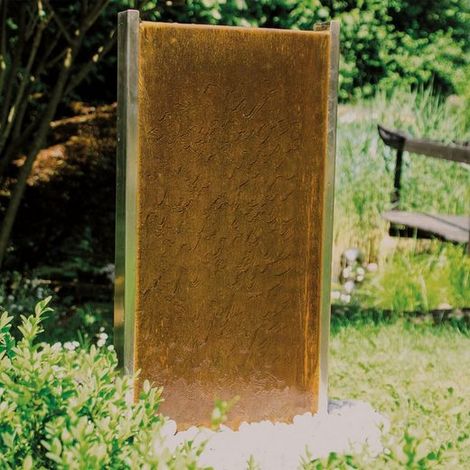 KÖHKO® Wasserwand "Bolivieren" mit LED-Beleuchtung Höhe 79 CM Zimmerbrunnen 31002 aus der Kombination von Cortenstahl und Edelstahl