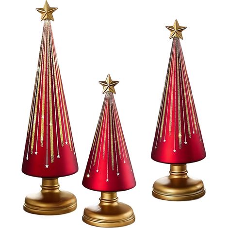 Decorazione Natalizia Vetro Alberelli LED Set 3 Rossi (1/5)