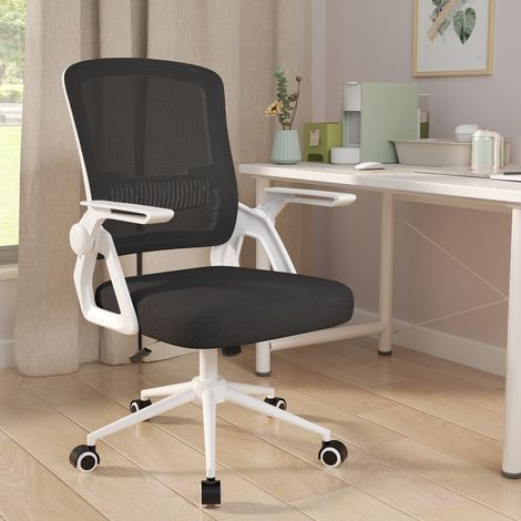 Office Desk Chair Ergonomic with 90° Flip-up Armrest Lumbar Support - bigzzia Computer Chair Height Adjustable - Swivel Office Chair Adjustable Rocking Function 90-105°- white (1/5)