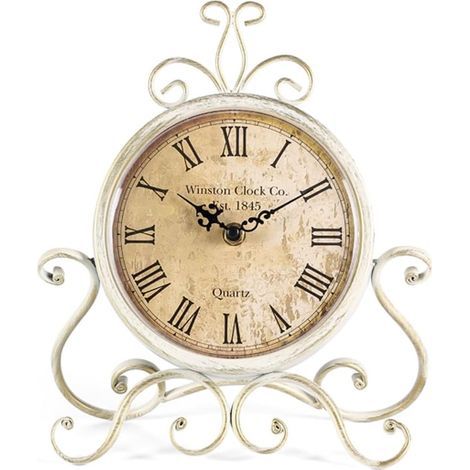 Reloj de mesa silencioso de estilo retro romano para sala de estar, dormitorio u oficina (blanco) (1/4)