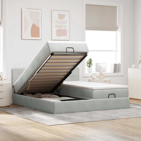 Ottoman-Bett mit Matratzen & LEDs Hellgrau 200x200 cm Samt (1/5)