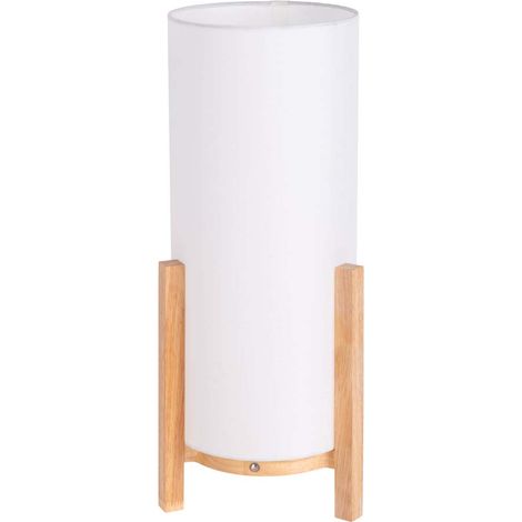 Tischleuchte Tischlampe Nachttischlampe Touchdimmer Textil weiß Holz LED H 48 cm
