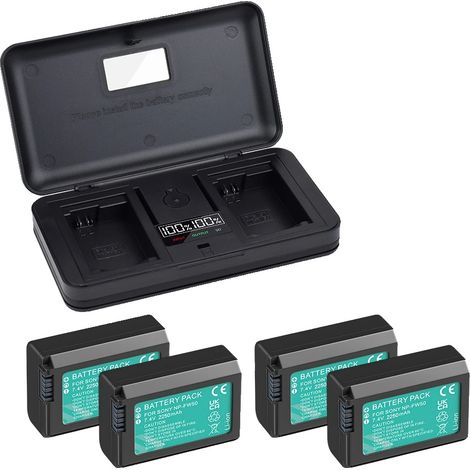Ladegerät und Akku-Pack, Dual-Slot-Ladegerät, SD-Kartenleser, 4 Stück mit Ladegerät (1/2)
