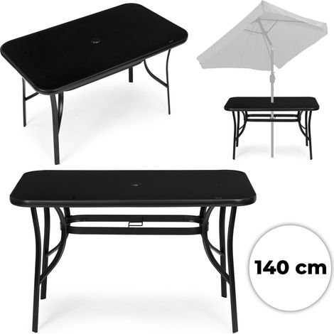 Gartentisch, 140 x 80 cm, Sicherheitsglas, mit Schirmloch