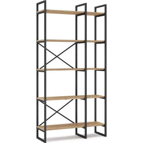 Estantería 5 estantes modelo-Amelia-87 acabado roble/negro, 175cm(alto) 87.5cm(ancho) 30cm(largo). (1/4)