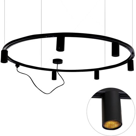 QAZQA Système d'éclairage sur rail suspendu moderne avec 6 spots noirs monophasés GU10 50 mm - Iconic Ruby Honey