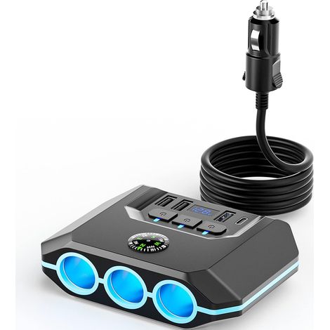 Neuer TR52 Kfz-Zigarettenanzünder – 1-zu-3-fach mit Schalter, Spannungsanzeige, 4 USB-Anschlüsse, 120-W-Ladefunktion – TR52 (1/3)