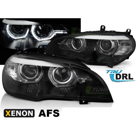 Paire feux phares BMW X5 E70 07-10 Xenon Angel Eyes Led DRL Noir AFS-33005845 (1/4)