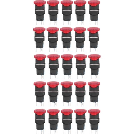 25 rote Pilz-Drucktaster, Kunststoffschalter IP65 16mm, Werkzeugmaschinenausrüstung, 12V AC/DC, Packung mit 25 Stück. (1/5)