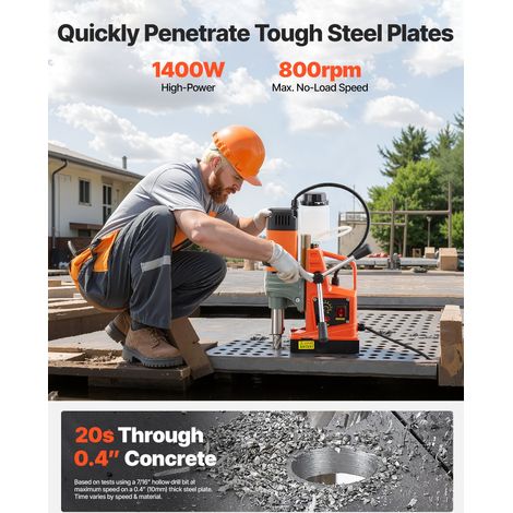 Perceuse Magnétique 1350 W, Perceuse à Colonne Portable, Force 12500 N, Vitesse 0-800 tr/min, Diamètre d'Alésage de 50 mm, avec Tige Weldon, pour Surfaces Métalliques, Travaux de Rénovation (1/5)