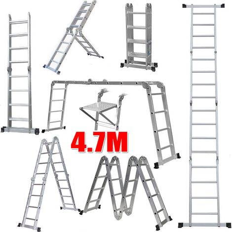 Aluminium 4.7M Folding Ladder Multi-Position Purpose Step Ladders Platform Loft (1/5)