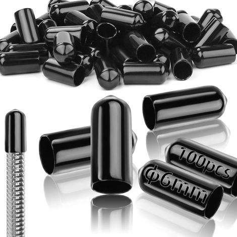 100 Pièces Embout Caoutchouc 6mm Bouchon Caoutchouc Plastique Noir Couvercle, Protections de Filetage, pour 5.5-7mm Tubes Ronds, Vis de Couvercle, Bouchons (1/5)