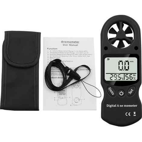 BRAVIX Mini Anémomètre Numérique Multifonction Portable Température et Hygromètre (Noir) (1/3)