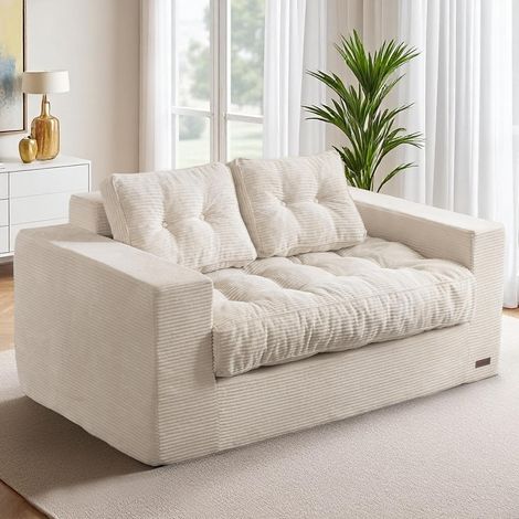 2 Seater Corduroy Sofa 150cm Upholstered Floor Chair with Arms Large Pouffe for Bedroom and Living Room (1/5)