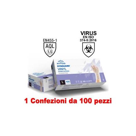 1conf. da 100pz - taglia l - guanti vinyl uso medico senza polve