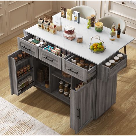 Carrito de cocina 139x46(71)x91,5 cm gris – tablero abatible (1/5)