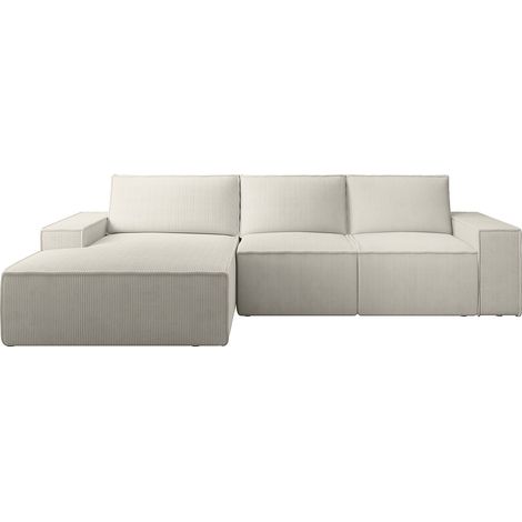 Grand canapé d'angle gauche convertible en velours côtelé beige AMELIA (1/4)