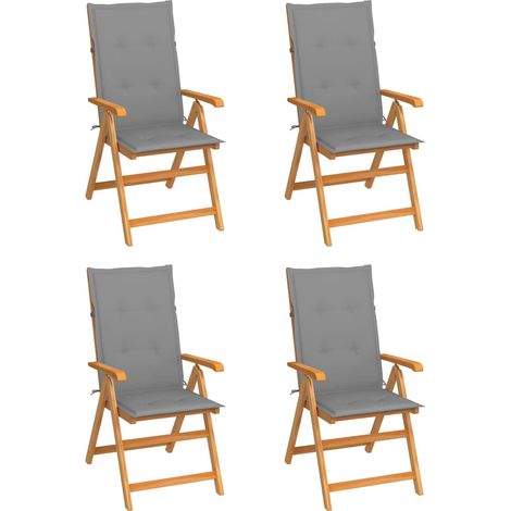 Chaises/Fauteuils de jardin 4 pcs avec coussins gris Bois de teck massif -TF79849 (1/5)