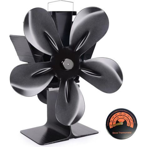 Ventilateur Poele à Bois, 5 Pales Ventilateur Cheminée,Ventilateur de Poêle avec Theromètre, écologique, Répartition Efficace de La Chaleur Pour Brûleurs à Bois et Cheminées (1/4)